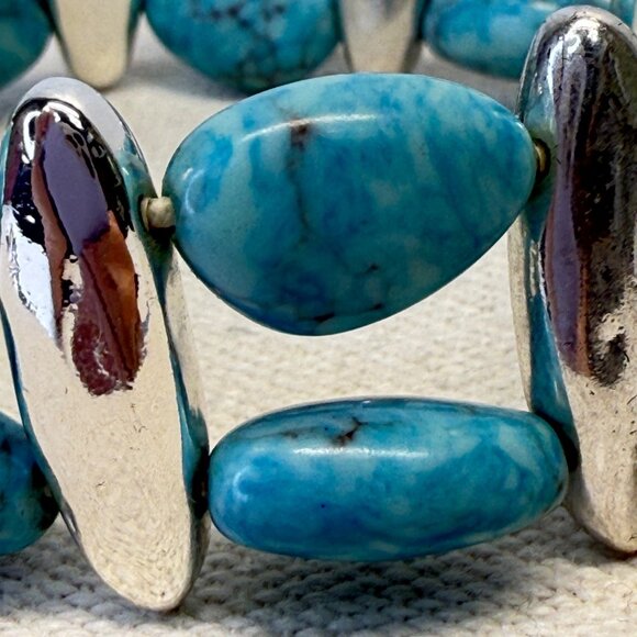 RLM Soho Turquoise Stone Stretch Bracelet Silver-Tone Robert Lee Morris - Picture 4 of 7